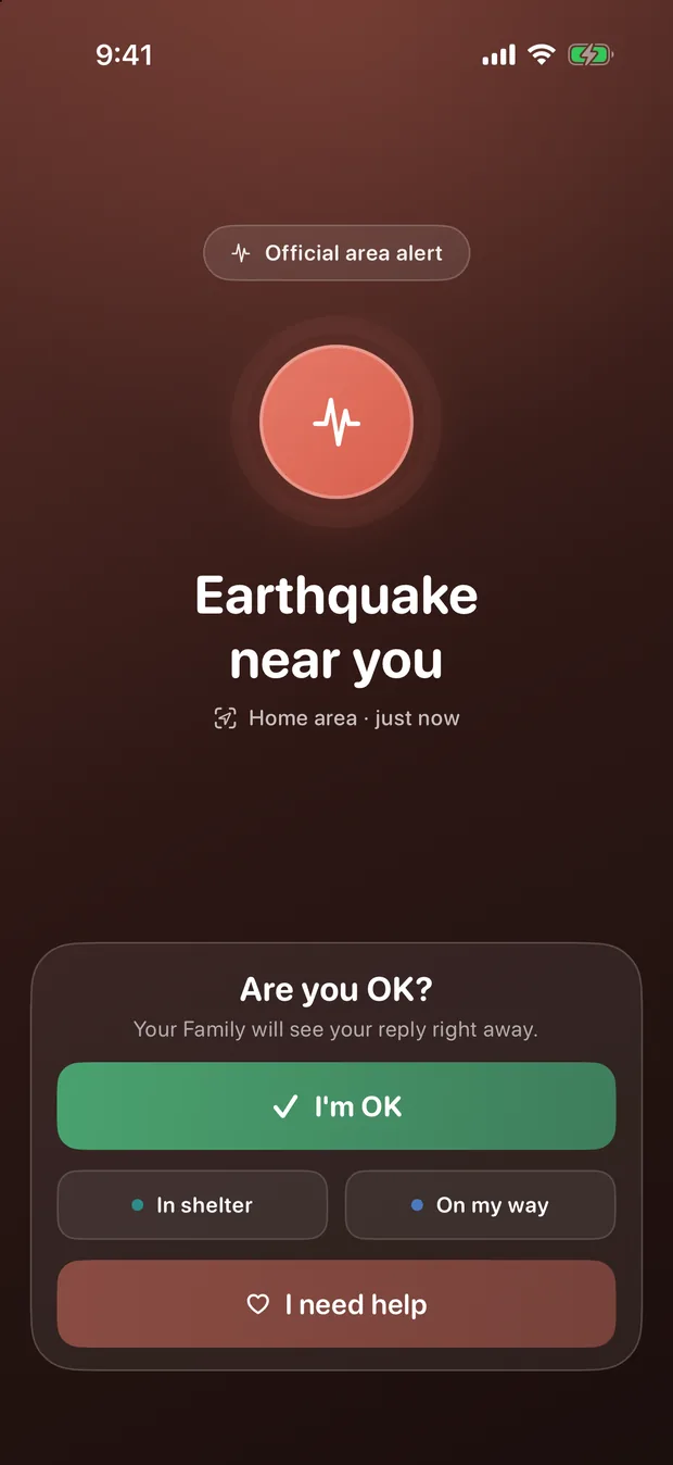 An area alert prompting a one-tap reply
