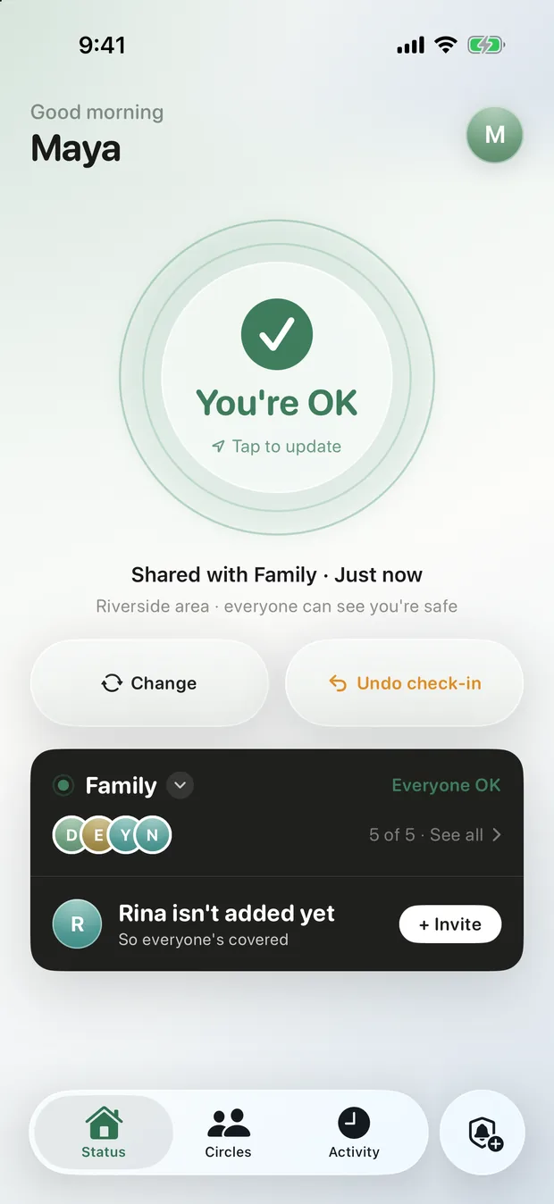 Confirmation that you've checked in